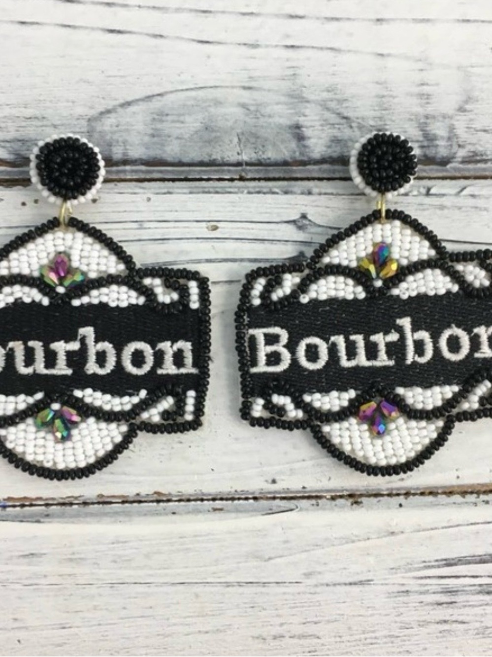 Bourbon Beaded Statement Earrings - Black and White